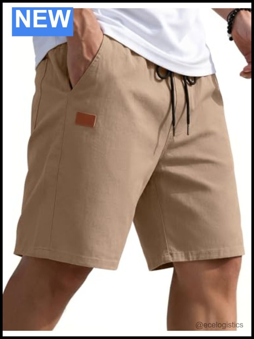 Mens 9" Chino Cotton Drawstring Shorts with Pockets, Lightweight, Breathable,